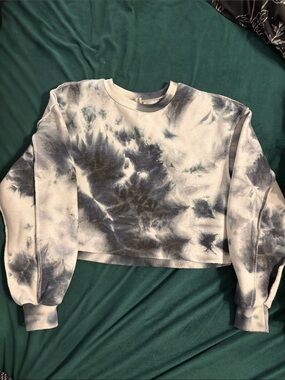 Cropped Tie-Dye Crewneck Sweatshirt - Blue & Gray